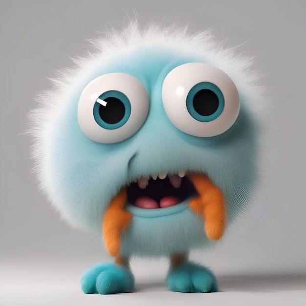 Monstro azul engraçado com olhos grandes renderização 3D personagem de desenho animado