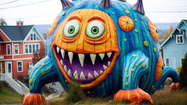 Foto monstro com cabeça de abóbora em um halloween