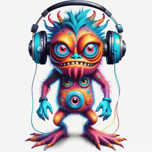 monstro com fones de ouvido ilustração colorida criada com software de IA generativa