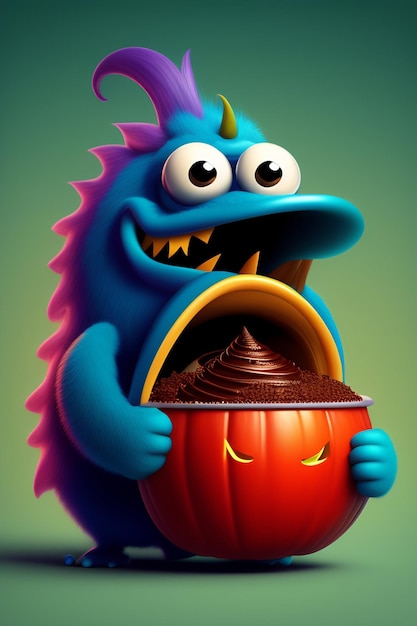 monstro de desenho animado Hallowen comendo chocolate