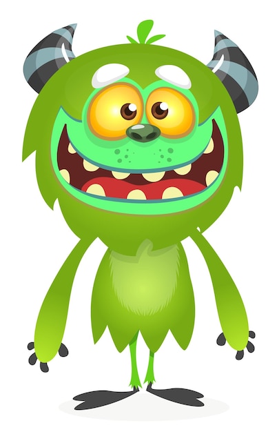 Monstro de desenho animado verde engraçado troll ou personagem gremlin Ilustração de desenho vetorial de Halloween alienígena bonito e feliz isolado