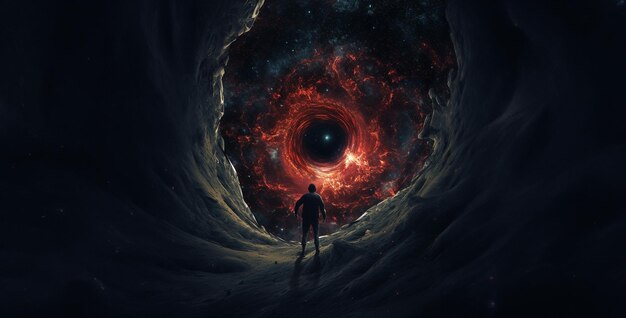 Monstro de horror cósmico a escapar de um buraco preto.