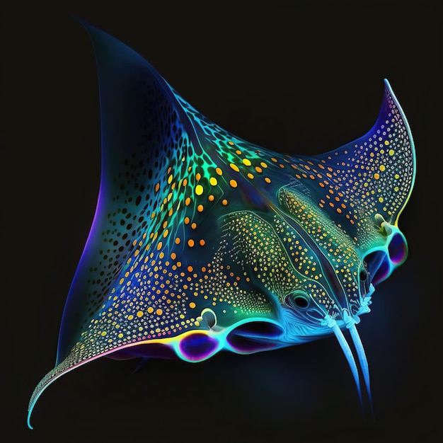 Foto monstro do mar profundo manta ray borealis com luzes de néon em seu corpo generativo ai