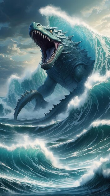 Monstro perigoso no mar tempestuoso ilustração 3D