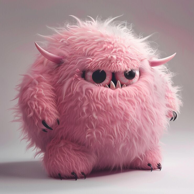Foto monstro rosa peludo com olhos pretos e pernas longas