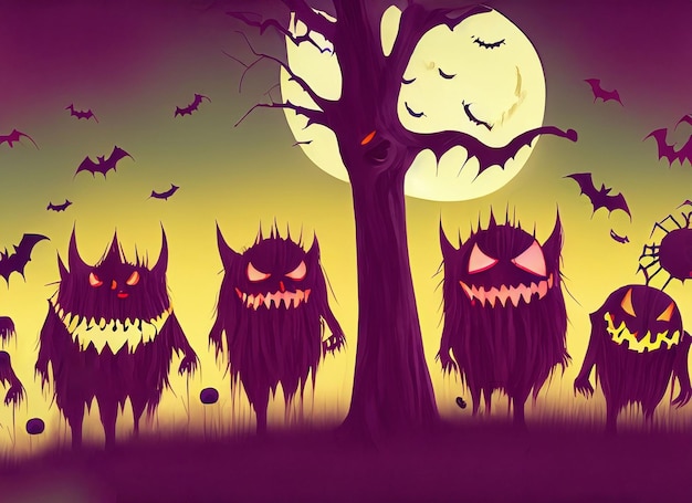 monstros à noite pintura de ilustração do conceito de Halloween
