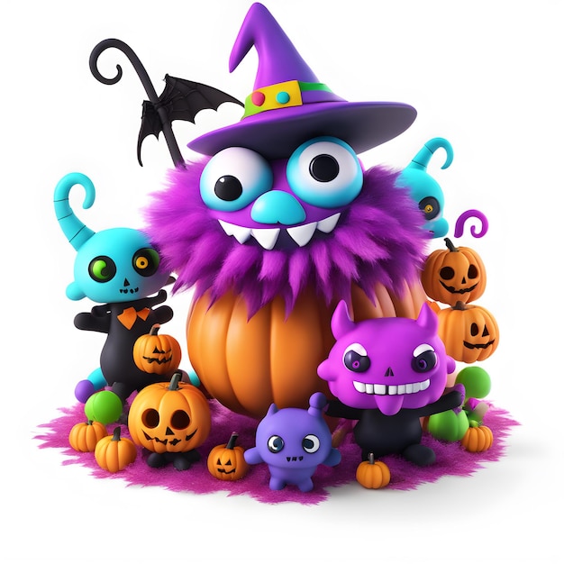 Monstros de Halloween 3D Clipart Dia de Halloween Feliz Composição de Dia de Halloween Clipart IA gerativa