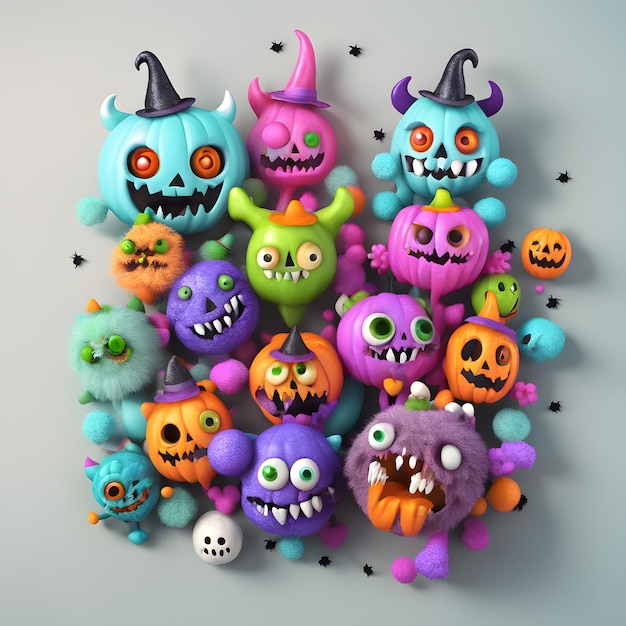 Monstros de Halloween 3D Clipart Dia de Halloween Feliz Composição de Dia de Halloween Clipart IA gerativa