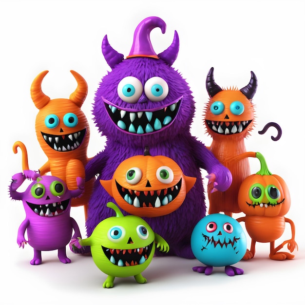 Monstros de Halloween 3D Clipart Dia de Halloween Feliz Composição de Dia de Halloween Clipart IA gerativa