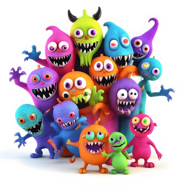 Monstros de Halloween 3D Clipart Dia de Halloween Feliz Composição de Dia de Halloween Clipart IA gerativa