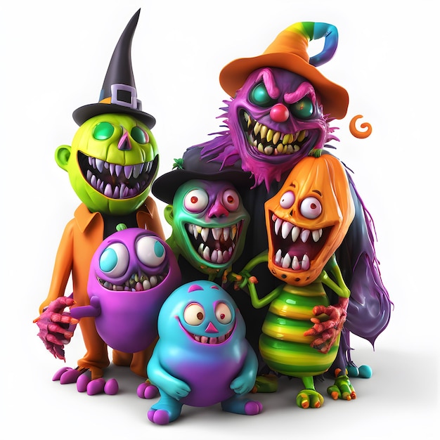 Monstros de Halloween 3D Clipart Dia de Halloween Feliz Composição de Dia de Halloween Clipart IA gerativa