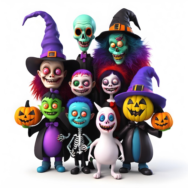 Monstros de Halloween 3D Clipart Dia de Halloween Feliz Composição de Dia de Halloween Clipart IA gerativa