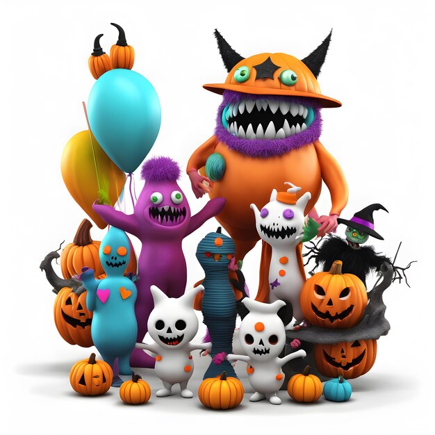 Monstros de Halloween 3D Clipart Dia de Halloween Feliz Composição de Dia de Halloween Clipart IA gerativa