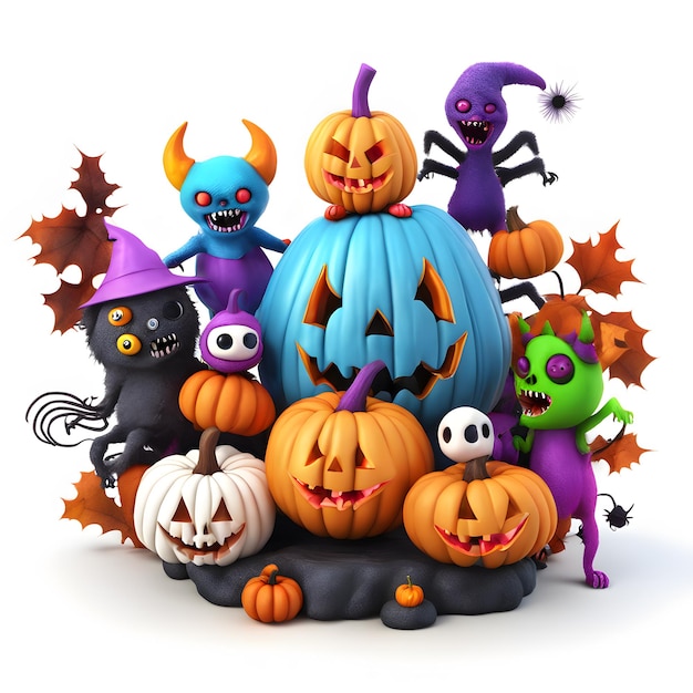 Monstros de Halloween 3D Clipart Dia de Halloween Feliz Composição de Dia de Halloween Clipart IA gerativa