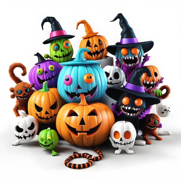 Monstros de Halloween 3D Clipart Dia de Halloween Feliz Composição de Dia de Halloween Clipart IA gerativa