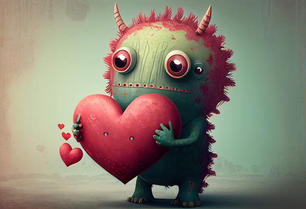 Monstruo de amor lindo con ilustraciones de corazón Generar Ai