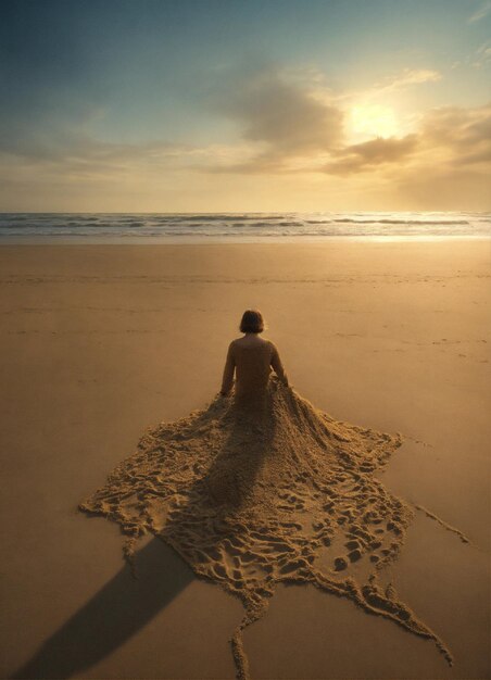 Foto un monstruo bajo la arena en una playa se convierte en una parte de ella usando el astuto señuelo de una mujer