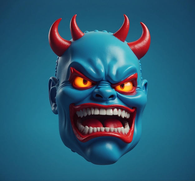 Foto un monstruo azul con cuernos rojos y un fondo azul