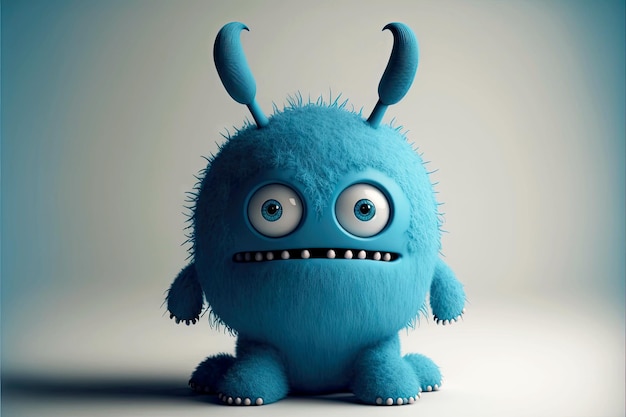 Monstruo azul divertido con orejas y patas alargadas lindo monstruo divertido generativo ai