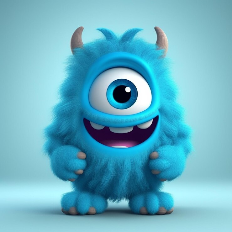 Un monstruo azul con una gran cola azul.