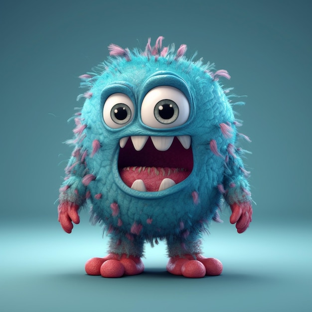 un monstruo azul con ojos grandes y boca grande