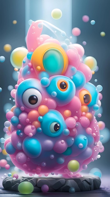 Monstruo de burbujas ilustración de personajes de dibujos animados en 3D