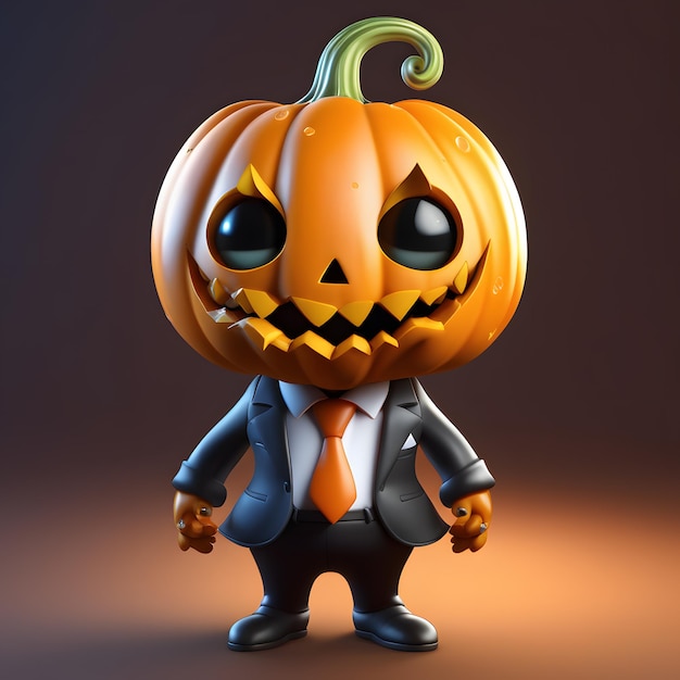 Un monstruo de calabaza bonito en traje formal en Halloween