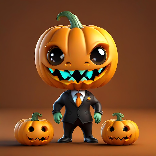 Un monstruo de calabaza bonito en traje formal en Halloween