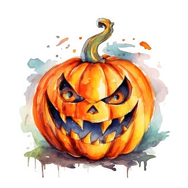 Monstruo calabaza Halloween clipart acuarela en fondo blanco