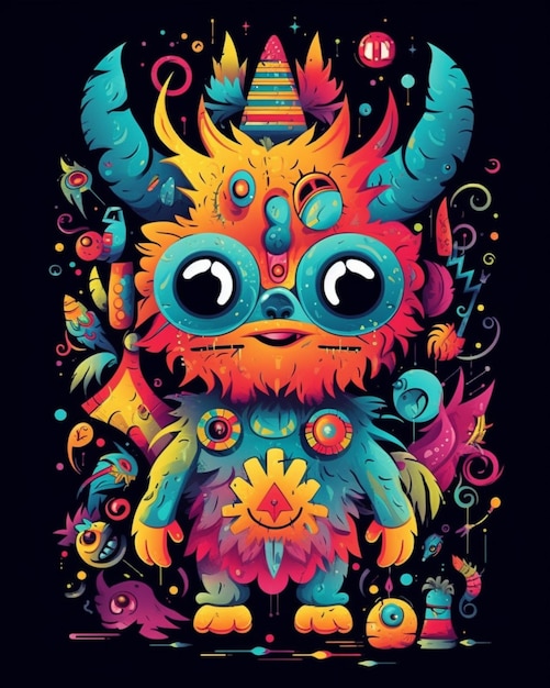 Un monstruo colorido con un gorro de fiesta y un gorro de fiesta en ai generativo