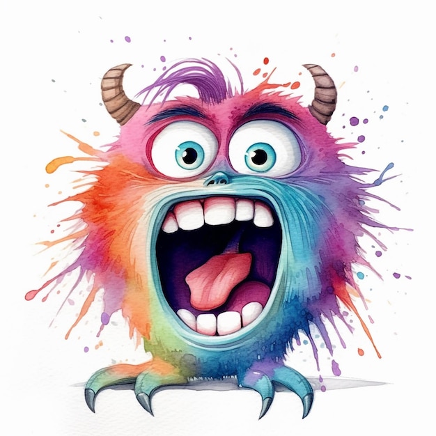 Un monstruo de dibujos animados con una boca de color arcoíris y una boca abierta y una boca abierta.