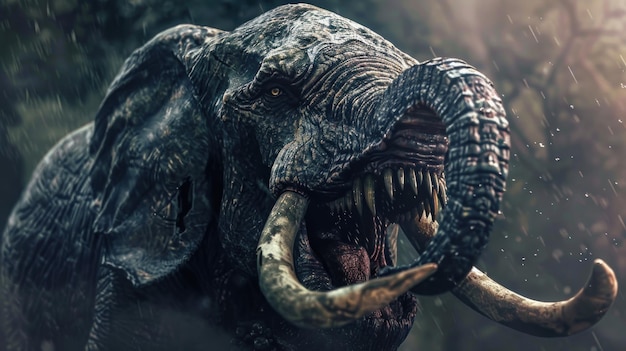 Monstruo enojado, elefante aterrador, fondo de pantalla generado por la IA.