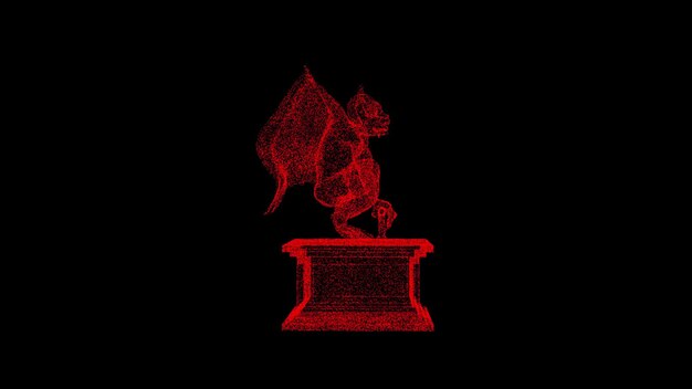 Monstruo Gárgola Holograma de Estructura Alámbrica 3D en Movimiento Bonita Representación 3D