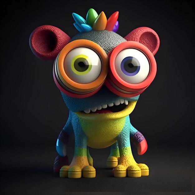 Monstruo gracioso con ojos grandes Ilustración renderizada en 3D