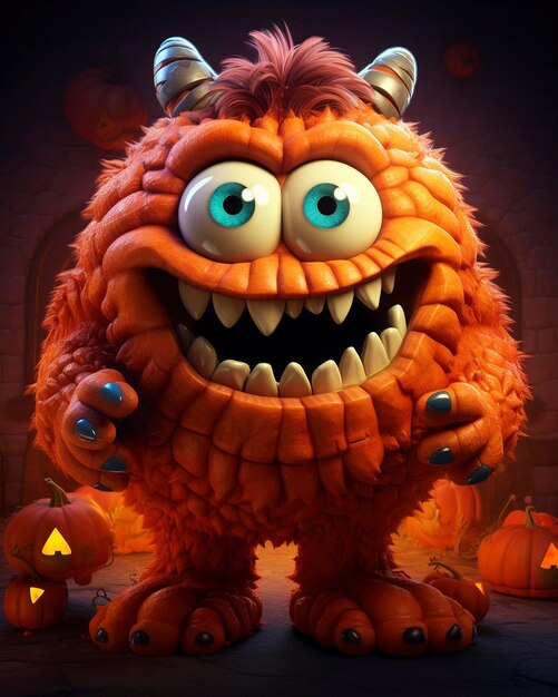 Foto monstruo de halloween personaje lindo 3d render 3d estilo pixar realista