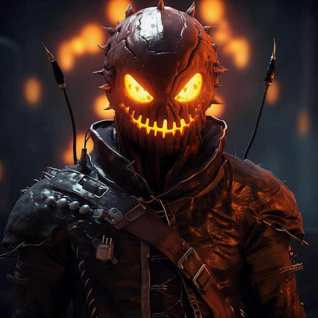 Monstruo de halloween de terror cyberpunk aterrador