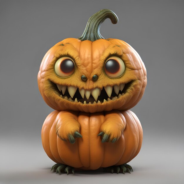 Un monstruo lindo de calabaza piel lisa pelaje suave ojos brillantes