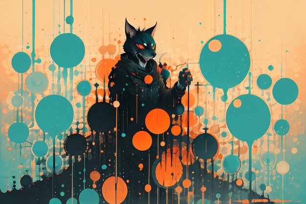 Monstruo peligroso hombre lobo animal de dibujos animados personaje de anime abstracto ilustración virtual fondo