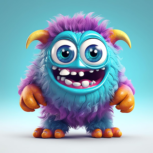 un monstruo peludo con ojos grandes y dientes afilados al estilo de los dibujos animados