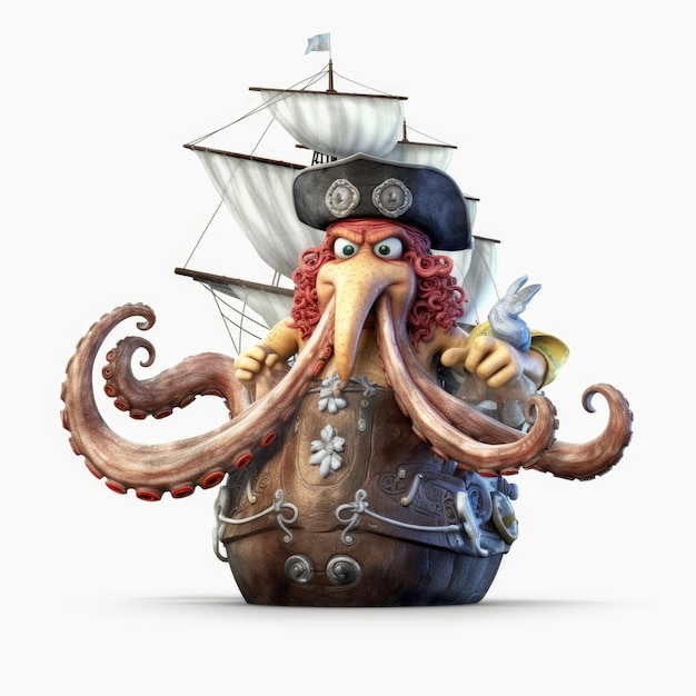 Monstruo pulpo en el tema del barco pirata