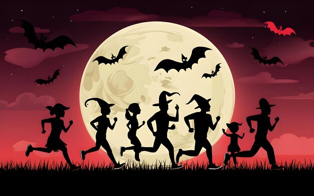 Foto monstruos corriendo para celebrar el día de halloween