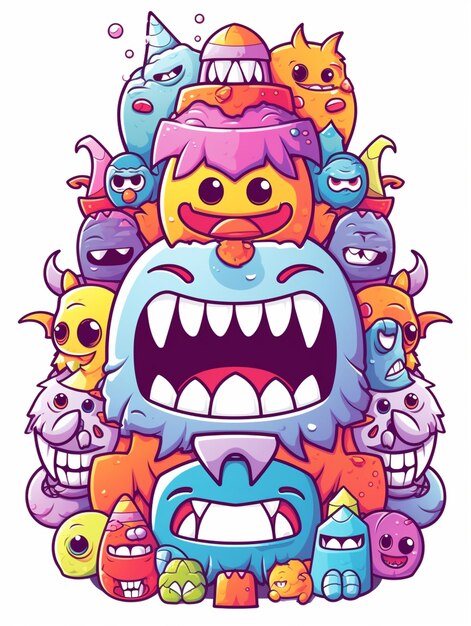 monstruos divertidos diseño de dibujos animados diseño de impresión