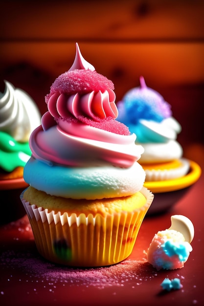 Foto monstruos de helados y cupcakes gritando