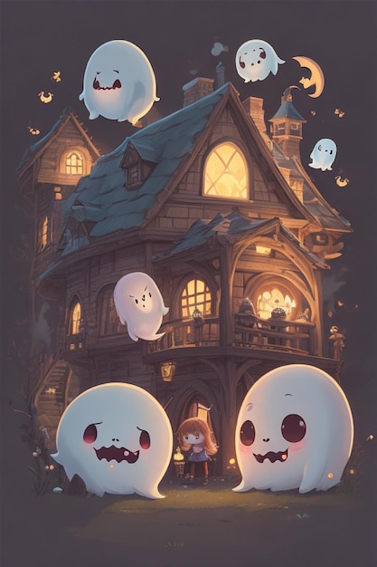 Monstruosos monstros e fantasmas assustadores de Halloween no quintal da casa assombrada