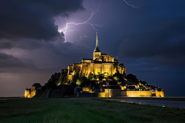 Foto mont saintmichel en el crepúsculo