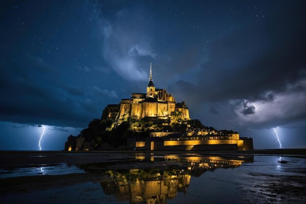 Foto mont saintmichel en el crepúsculo