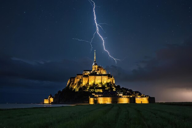 Foto mont saintmichel en el crepúsculo