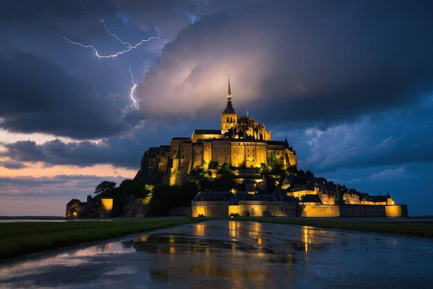 Foto mont saintmichel en el crepúsculo