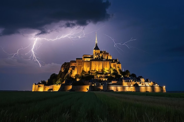 Foto mont saintmichel en el crepúsculo