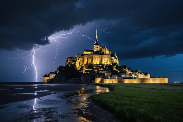 Foto mont saintmichel en el crepúsculo